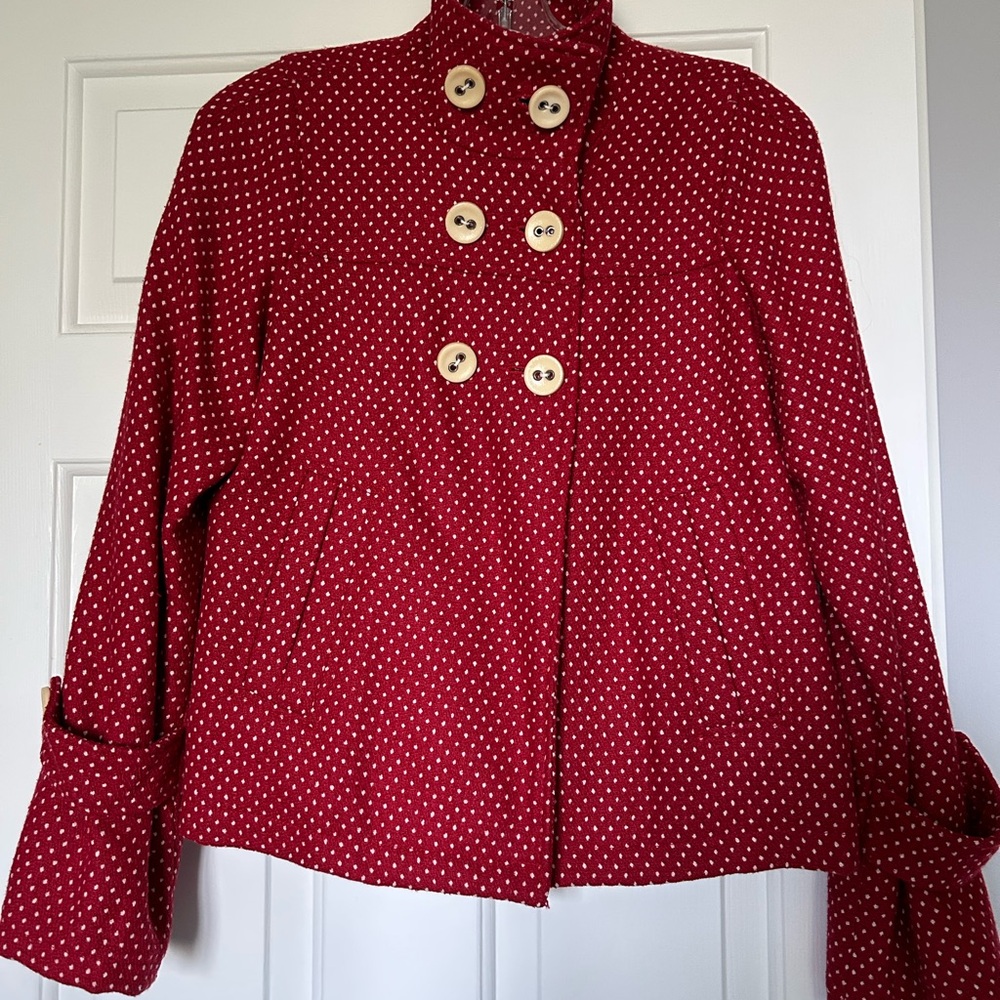 Sanctuary Red and White Polka Dot Pea Coat